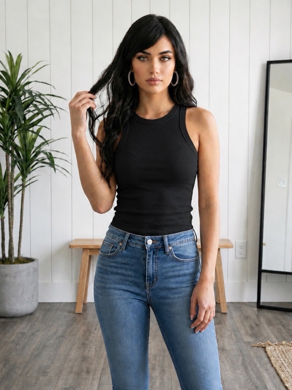 Women’s Anthropologie Black Ribbed Tank Top Size Small EUC